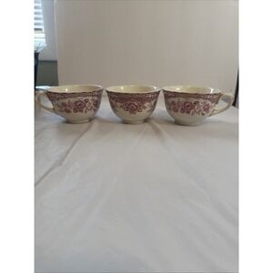 Vintage Crown Ducal Bristol Red Pink Transferware Teacups Lot Of 3 England